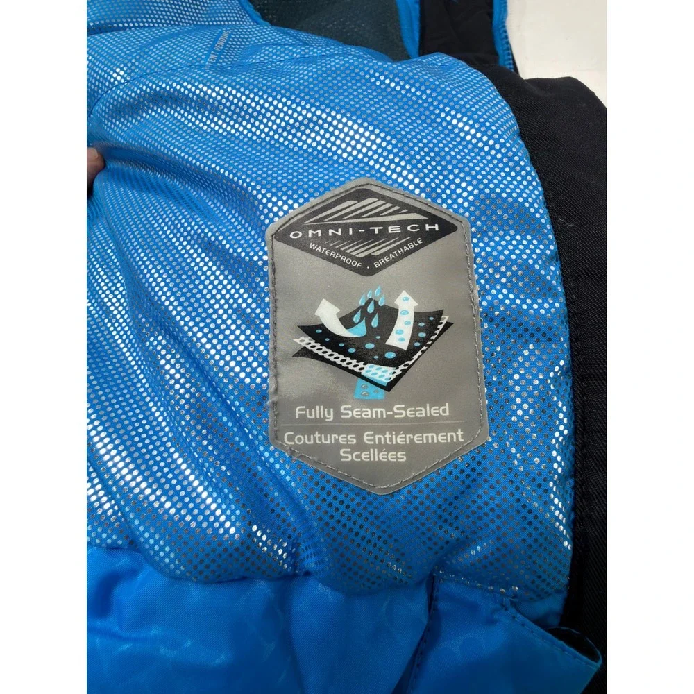 Columbia Omni-Tech Jacket Mens XXL Blue Black Waterproof‎ Hooded Ski Rain Coat